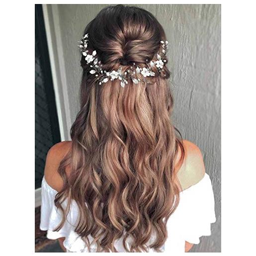 Ushiny fiore sposa matrimonio capelli vite argento perla lunga fascia foglia stilista accessori per capelli per donne e ragazze