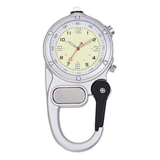 MXBAOHENG vintage mini moschettone orologio da tasca con piccola torcia elettrica del gancio portatile fino zaino moschettone bianco dell'orologio