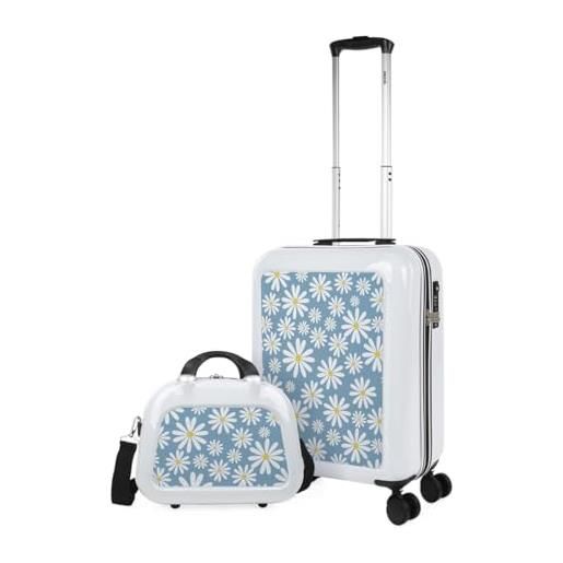 SKPAT - valigia 55x40x20 trolley bagaglio a mano. Valigie e trolley per i tuoi viaggi in cabina. Trolley bagaglio a mano 133655b, margherite bianco-blu