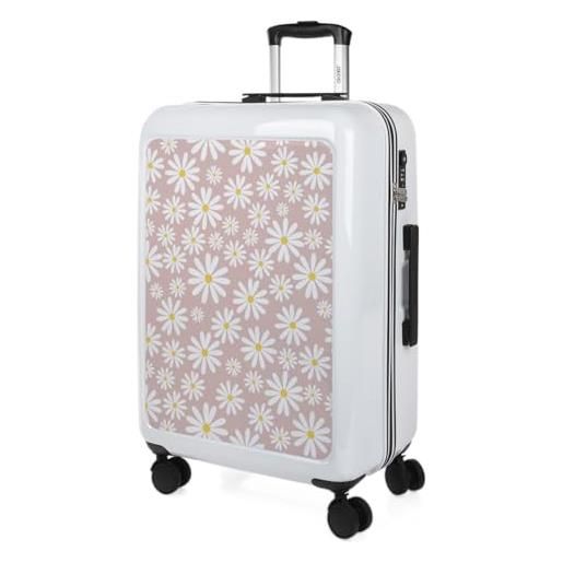 SKPAT - valigia grande e resistente, valigie eleganti, valigia da stiva robusta, trolley spazioso, valigie trolley in offerta 133665, margherite bianco-rosa