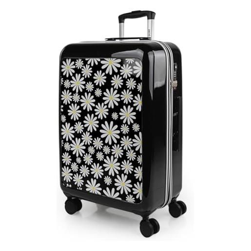 SKPAT - valigia grande e resistente, valigie eleganti, valigia da stiva robusta, trolley spazioso, valigie trolley in offerta 133660, margherite nere