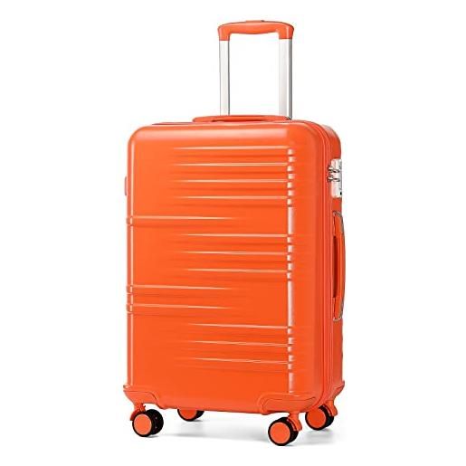 British Traveller valigia trolley rigida bagaglio a mano da viaggio abs+pc leggero con tsa lucchetto (74,5cm, arancione)