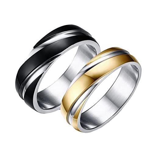 ANAZOZ fedi nuziali coppia acciaio inossidabile, anelli coppia con incisione anello infinito coppia nero oro argento anello rotondo anello 6mm taglia donna 30(70mm) + uomo 30(70mm)