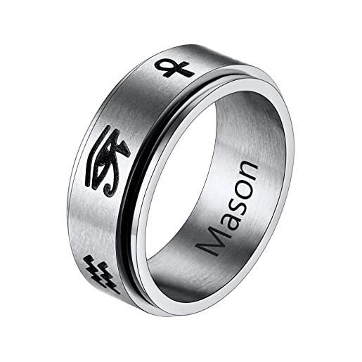 U7 anello uomo pesonalizzato, argento anelli punk vintage, 08 misura antico egitto anello acciaio inossidabile, anello regolabile perfetto regalo per adulti ragazzi amanti