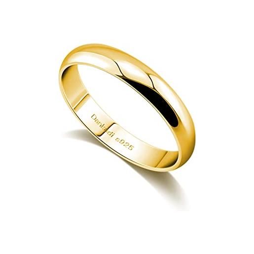 Dankadi anello di fede nuziale in argento 925, larghezza 3,5 mm, placcato oro, misura 44 a 70 mm, per coppia, sposo, semplice e liscio a cupola, per donna, uomo, regalo amore, matrimonio, amica, 