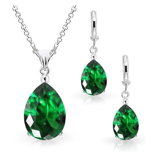 Crystalline Azuria donna 18ct placcato oro bianco lacrima parure verde smeraldo simulato cristalli di zirconi collana 45 cm orecchini pendenti