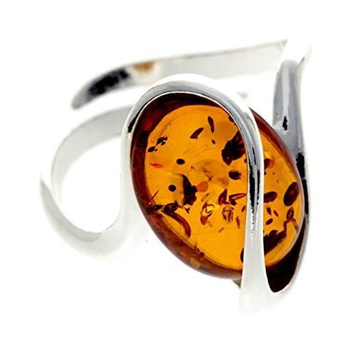 SilverAmber Jewellery uk gl477 - anello regolabile in vera ambra baltica e argento sterling 925, design moderno, pietra preziosa, ambra