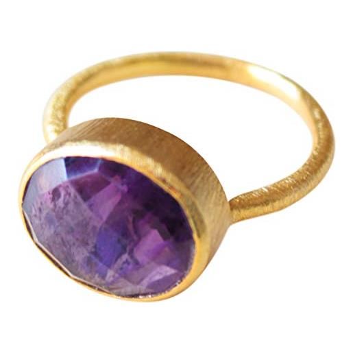 Vurmashop anello con ametista in oro 18 kt - anello da donna di design con pietra semipreziosa e placcato oro, 10, colore: viola, cod. R-0448