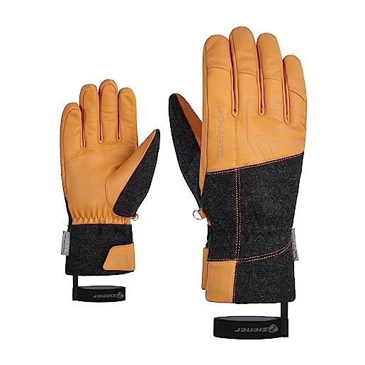 Ziener ganghofer - guanti da sci da uomo, extra caldi, senza pfc, lana, tan, 6,5