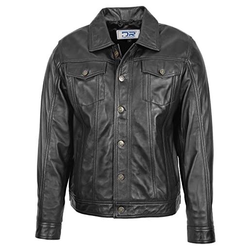 Divergent Retail dr134 giacca classica da uomo in pelle nera, nero , l pantaloncini