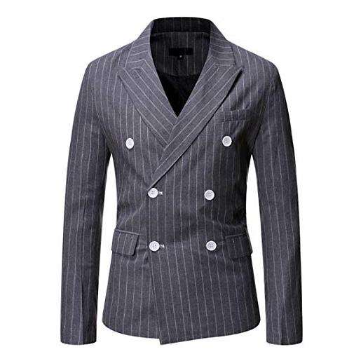 PRJN - abito da uomo slim fit, da matrimonio, con bottoni, classico, giacca da smoking, da uomo, stile casual a-grigio xl