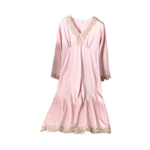 DEBAIJIA donna pigiama camicia notte imitava la seta signora vestaglia raso accappatoio femminile sleepwear traspirante accogliente (blu-m)