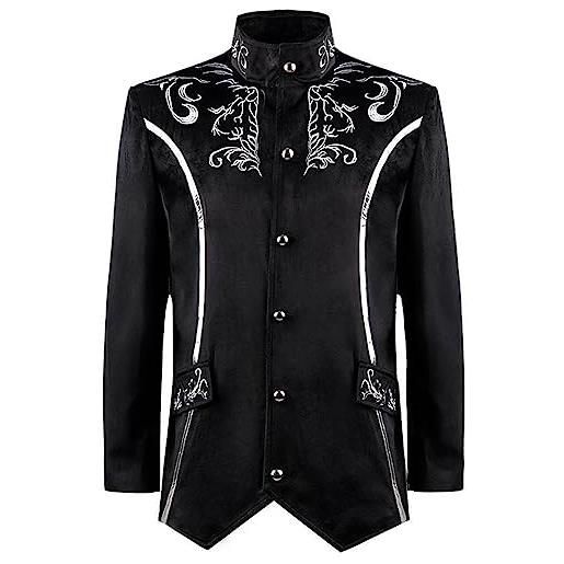 KJDWJKJRF steampunk vintage vittoriana giacca palace style prince giacca cardigan borchie collo alto manica lunga casual giacca gothic vintage costume medievale rinascimento, a nero, l