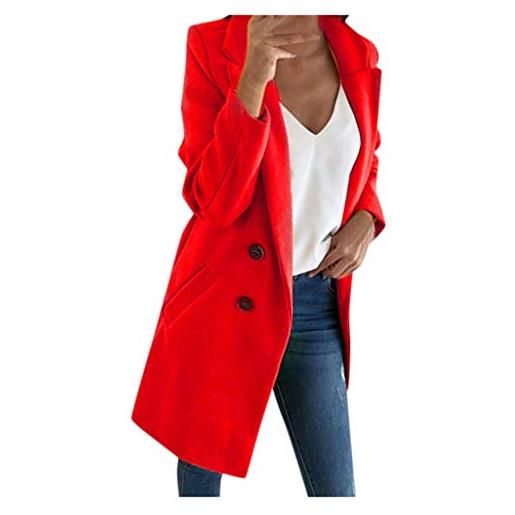 NHNKB trench coat donna lungo nero trench coat donna elegante cappotto donna autunno elegante giacca con bottoni donna casual giacca donna cappotto donna autunno elegante, colore: rosso, xl
