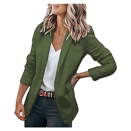 IQYU blazer corto per donna, blazer, giacca corta da donna, a maniche lunghe, slim fit, da ufficio, corto, da donna, verde militare, m