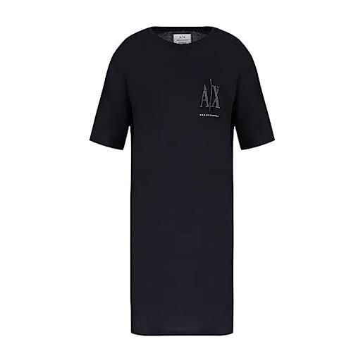Armani Exchange studded icon logo t-shirt dress vestito, donna, blu, xs
