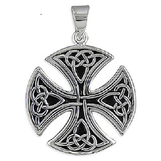 Strictly Gifts ciondolo da uomo di qualità grande rotondo disegno croce celtica - argento sterling 925