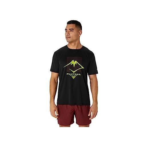 ASICS fujitrail logo ss top, t-shirt uomo, performance black/antique red/neon lime