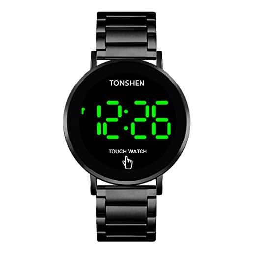 TONSHEN uomo orologio fashion acciaio inossidabile led digitale elettronico orologi da polso controllo touch (nero)
