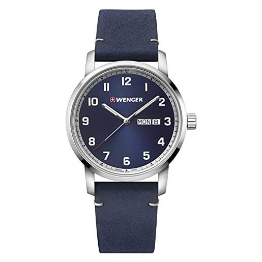 WENGER uomo attitude - orologio al quarzo analogico in acciaio inossidabile con cinturino in pelle blu fabbricato in svizzera 01.1541.115