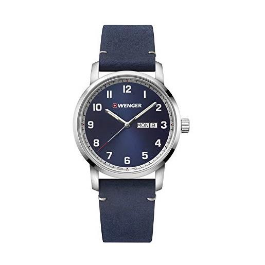 WENGER uomo attitude - orologio al quarzo analogico in acciaio inossidabile con cinturino in pelle blu fabbricato in svizzera 01.1541.115