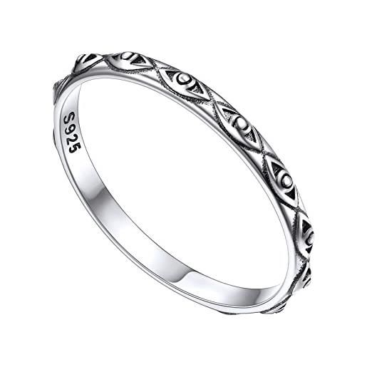 FOCALOOK anello argento 925 donna anello occhio malvagio argento vintage, anello argento donna misura 27 anello sottile donna fedina donna anello semplice per donna e ragazza