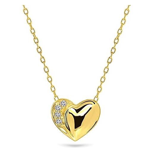 Miore gioielli - collana da donna con ciondolo a forma di cuore e 4 diamanti in oro bianco/giallo 9 carati / oro 375 e oro giallo, cod. M9175n