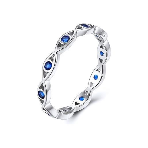 FOCALOOK anello donna argento 925 anello occhio malvagio blu donna anello argento vintage donna, misura 22 fedina argento anello donna argento semplice