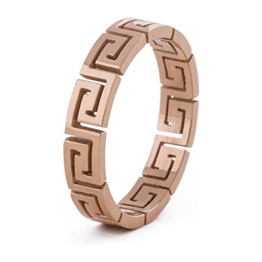 Akitsune argius anello | greco ornamenti design anello donne uomo acciaio filigrana meandro - oro rosa - us 9
