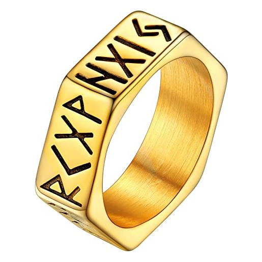 FaithHeart anello da uomo con rune vichinghe valknut amuleto della mitologia norrena in acciaio inox/nero/oro senza nichel senza piombo misura it 14-32 hiphop punk figo rock