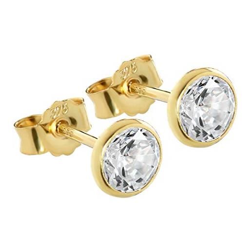NKlaus coppia orecchini a calice 5,3mm oro giallo 375 orecchini oro 9 carati cristallo zircone bianco 2607