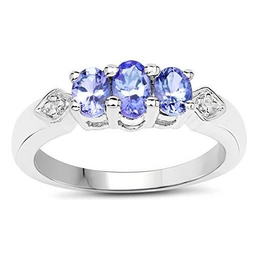 The Diamond & Wedding Ring Bargain Centr la collezione anello tanzanite: anello argento di tanzanite 3 pietre - anello di fidanzamento e topazio bianco sulle spalle, regalo perfetto, misura anello 6,5