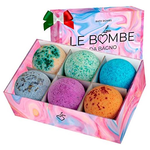 Le Bombe bombe da bagno fatte a mano, le uniche made in italy - 6 bath bombs xxl, bio, naturali, vegane, effervescenti, super profumate con sali colorati - idee regalo donna, ragazza, bambini