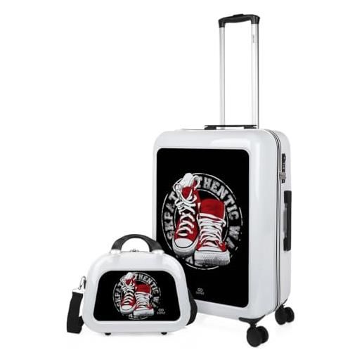 SKPAT - set valigia media e valigia bagaglio a mano. Set valigie rigide per viaggi aereo - set trolley valigia rigida - set valigie rigide con lucchetto 133665b, bianco