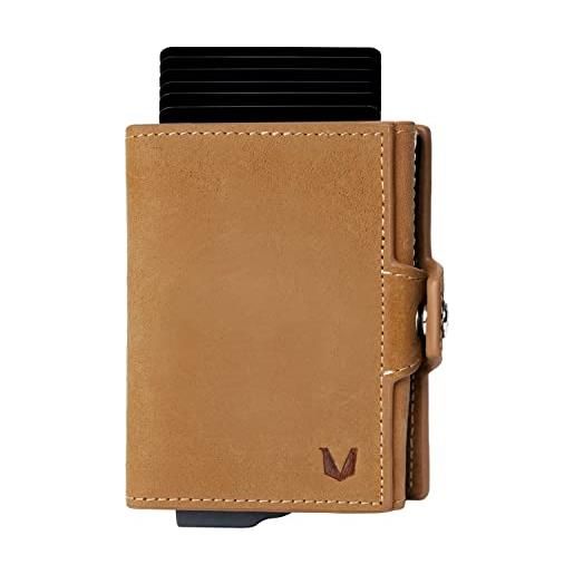 MAGATI slim wallet mita - porta carte di credito con scomparto per monete, banconote, portafoglio in pelle, alluminio con protezione rfid - fino a 12 carte, pelle bovina marrone vintage