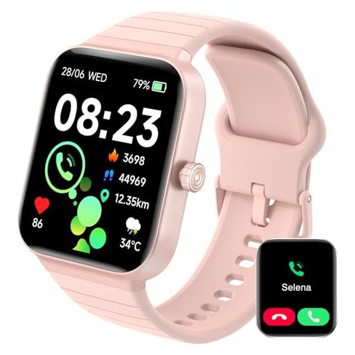 Quican 2024 orologio smartwatch con risposta chiamate e whatsapp con alexa per ios android, frequenza cardiaca, spo2, monitoraggio del sonno, passi, contacalorie, fitness tracker da donna, 1,8 (rosa)