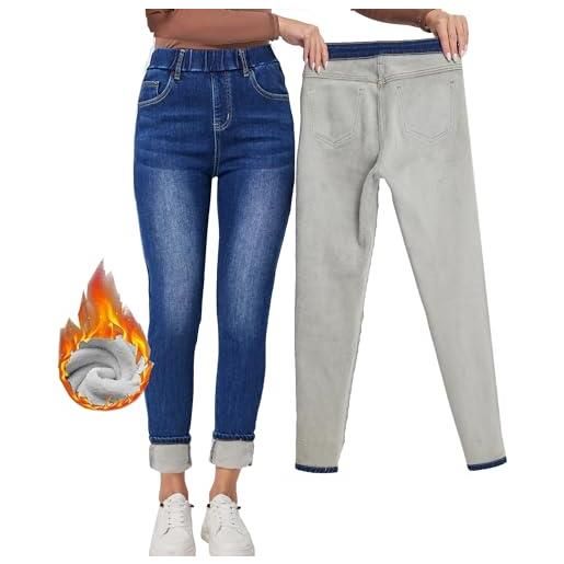 Yehopere jeans invernali da donna a vita alta, foderati in pile, con elastico in vita, elasticwaist style01, m