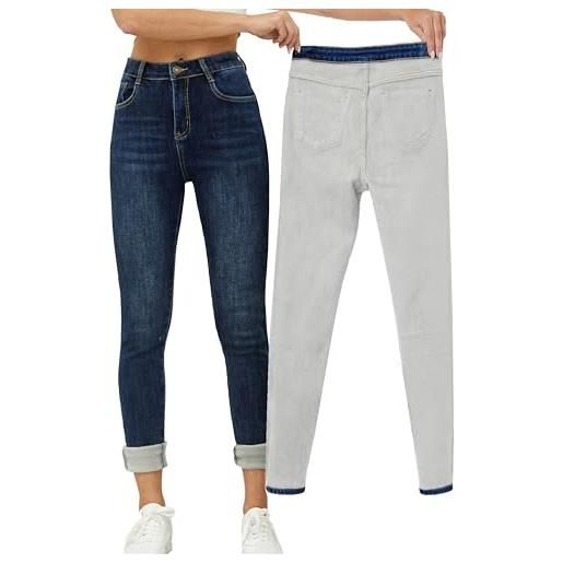 Yehopere jeans da donna in pile invernale, imbottiti, slim fit, caldi, skinny a vita alta, blu as1, m
