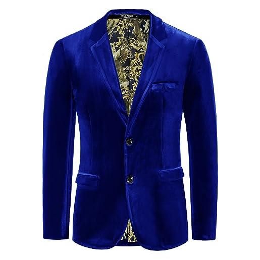PaulJones giacca da smoking da uomo in velluto moda con due bottoni s blu navy 310-4