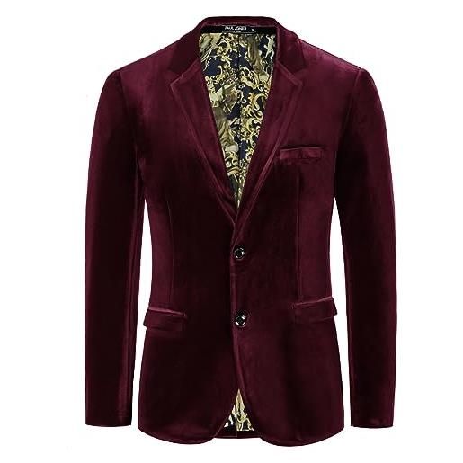 PaulJones giacca da smoking da uomo in velluto moda con due bottoni s rosso scuro 310-5