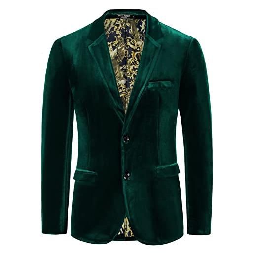 PaulJones giacca da uomo in velluto, slim fit, con due bottoni, giacca da smoking in velluto, verde natalizio. , m