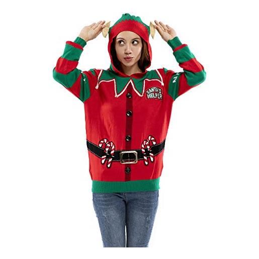 U LOOK UGLY TODAY maglione natalizio divertente lavorato a maglia, con cappuccio natalizio, unisex, con elfo, renna e albero di natale, per feste cute elf l
