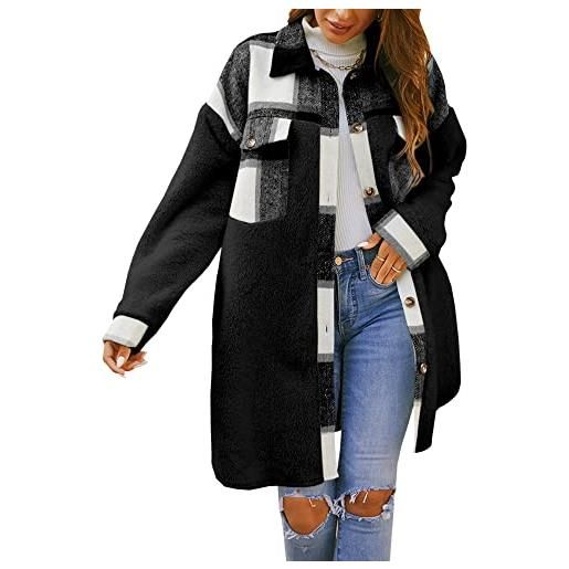 Feziakuk cappotto da donna flanella dufflecoat casual risvolto giacca a quadretti calda cappotto di lana di media lunghezza autunno inverno singola fila cappotto di cashmere da donna cappotto