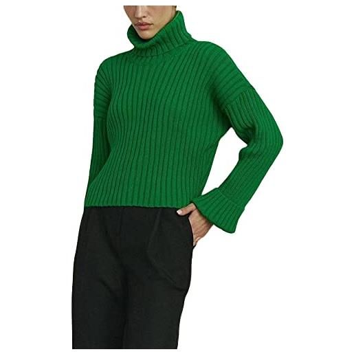 Dubute maglia a collo alto da donna maglioni casual a maniche lunghe pullover corto maglione con spalle cadenti, verde, s