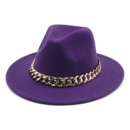 Vagbalena cappello classico di fedora della lana del bordo largo delle donne con il cappello di panama del feltro della fibbia della cinghia, viola, taglia unica