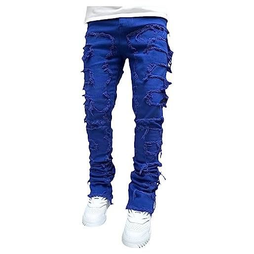Geagodelia jeans da uomo strappati slim fit pantaloni in denim casual hip-hop per uomo ragazzo s-xxl regalo (blu, xxl)