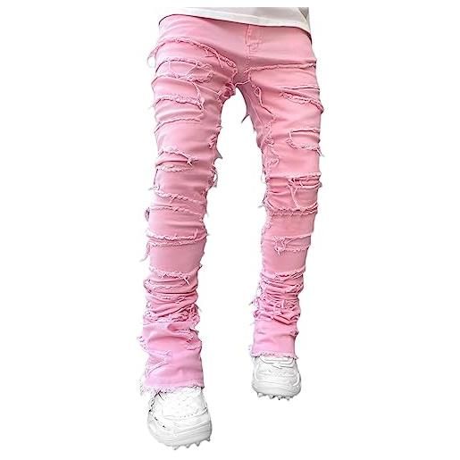 Geagodelia jeans da uomo strappati slim fit pantaloni in denim casual hip-hop per uomo ragazzo s-xxl regalo (rosa, xl)