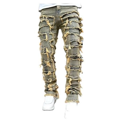 Geagodelia jeans da uomo strappati slim fit pantaloni in denim casual hip-hop per uomo ragazzo s-xxl regalo (giallo, l)