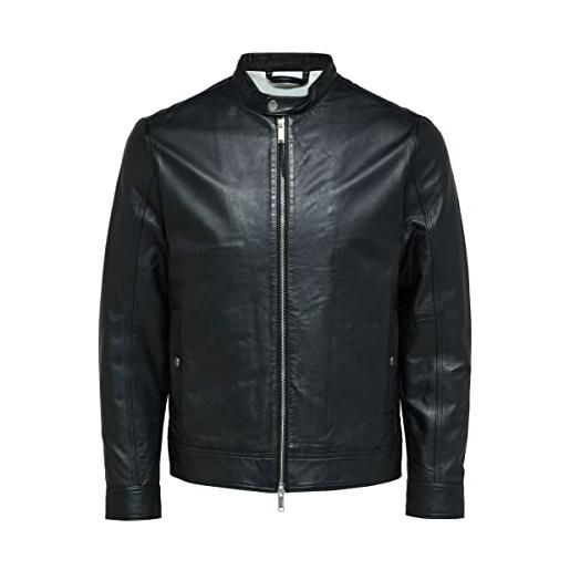 SELECTED HOMME slharchive classic leather jkt w noos giacchetta di pelle, black, l uomini