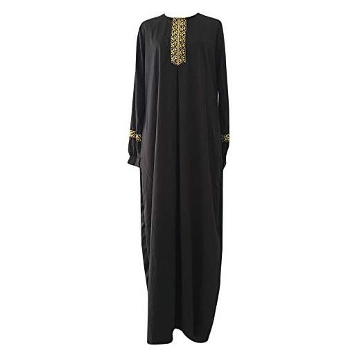 OPAKY maxi abito musulmano taglie forti da donna, caftano casual, abito lungo, abito da sera islamico, nero , xxxxl